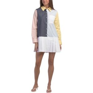 English Factory Color Block Pleated Mini Dress Size Medium NWT